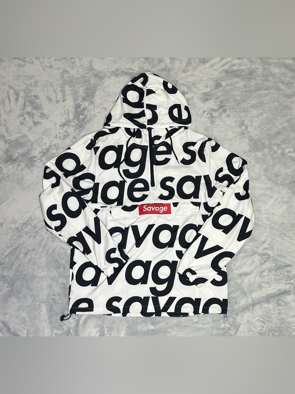 Trademark Brooklyn Cloth Savage Black White Graphic Urban Light Hoodie M 1/4 Zip